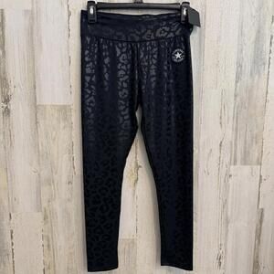 Converse Girls L 12–13 Leopard Print Athletic Leggings Black Stretchy NWOT
